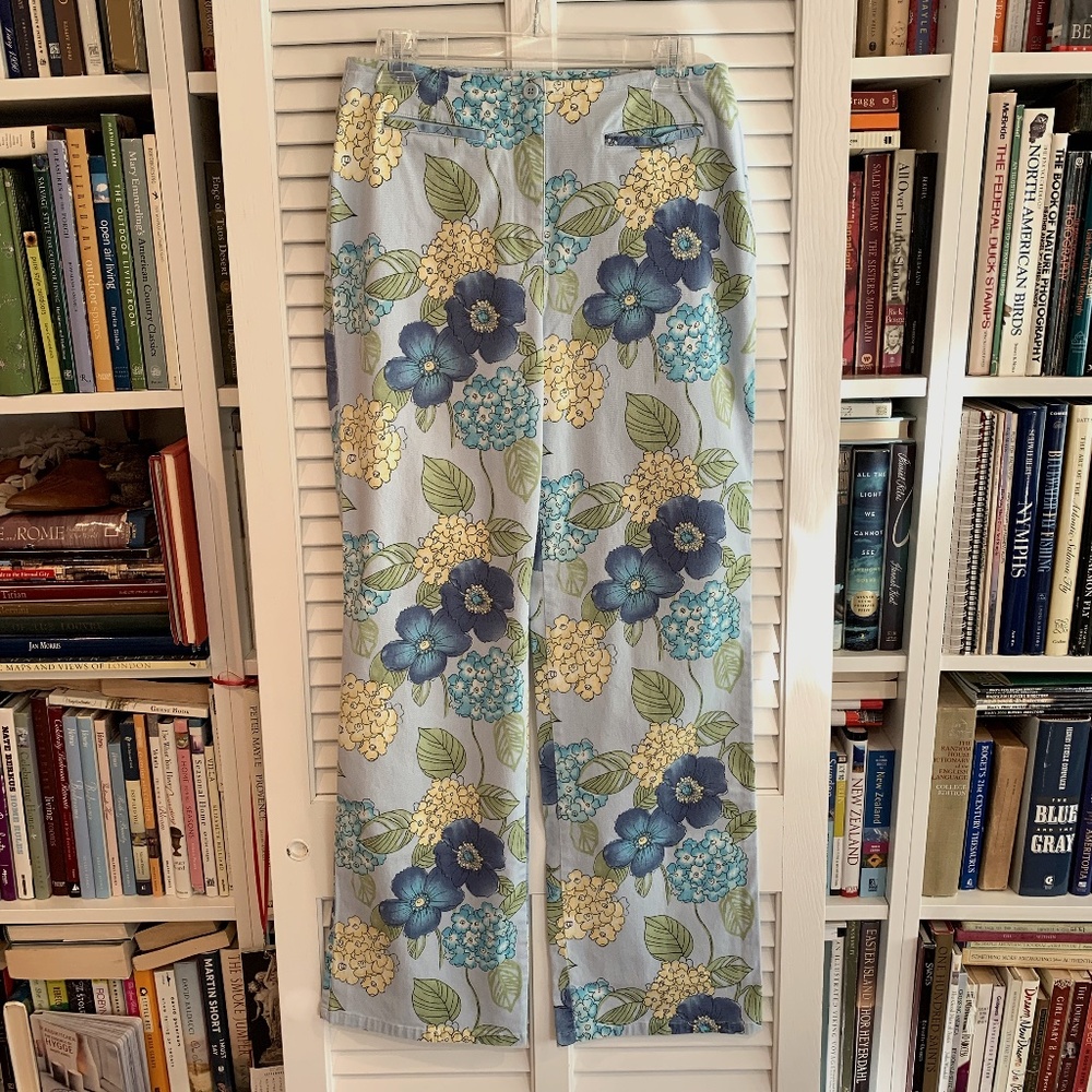 Talbots Pale Blue Stretch Pants with Blue/Yellow Flower Print Size 8